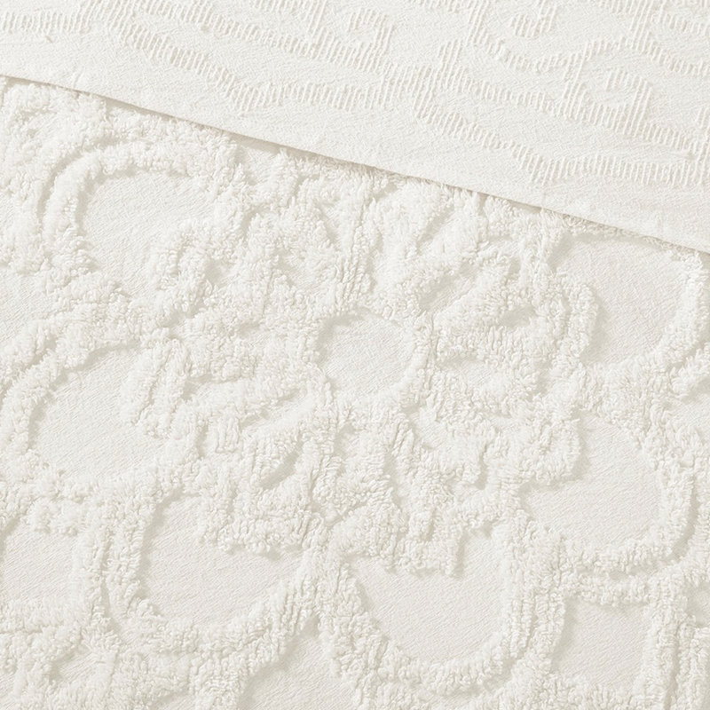 Couvre-lit à médaillon en coton chenille, King Comforter + 2 Additional Pieces, Blanc cassé