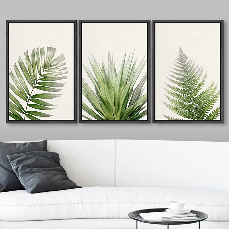 «Tropical Island Jungle Plant Collage Nature Floral», ensemble de 3 reproductions sur toiles, H 24 po x l 48 po x P 1,5 po