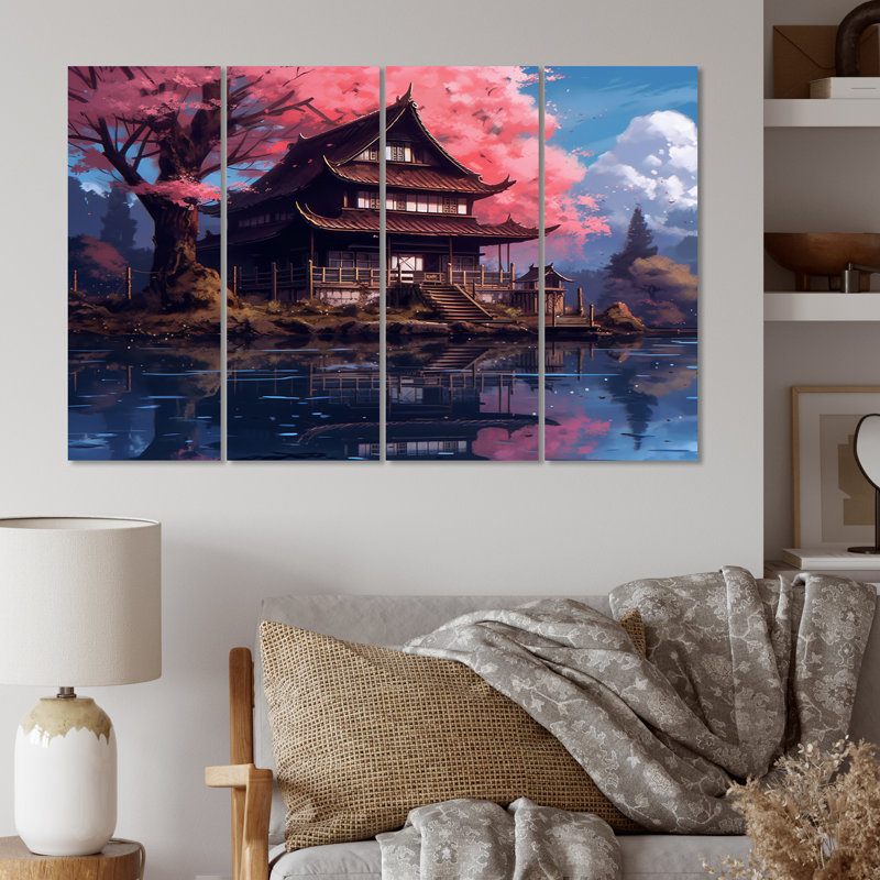 Ensemble de 4 décorations murales «Cherry Blossom At The Samurai Land» en métal