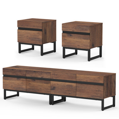 Darail TV Stand And End Table Set Of 3, Living Room Table Sets, TV Stand And 2 End Table Set With Drawers For Living Room, Entertainment Center, Conso