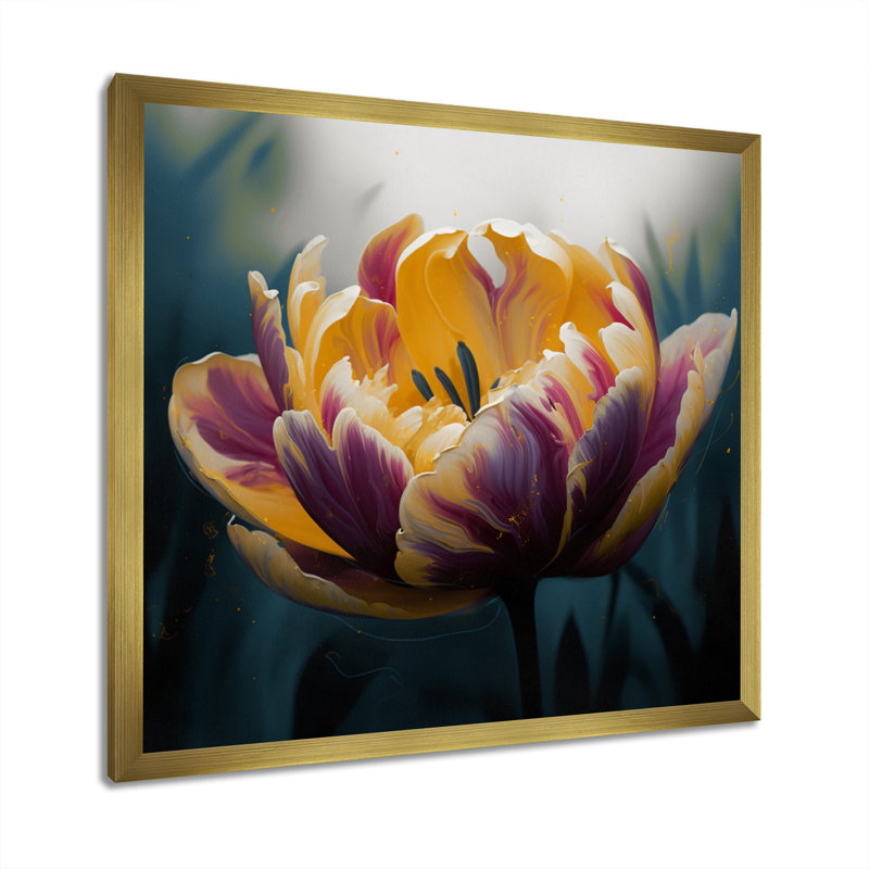 «Yellow Graceful Tulip II» sur toile, H 30 po x l 30 po x P 1 po, Encadrement doré