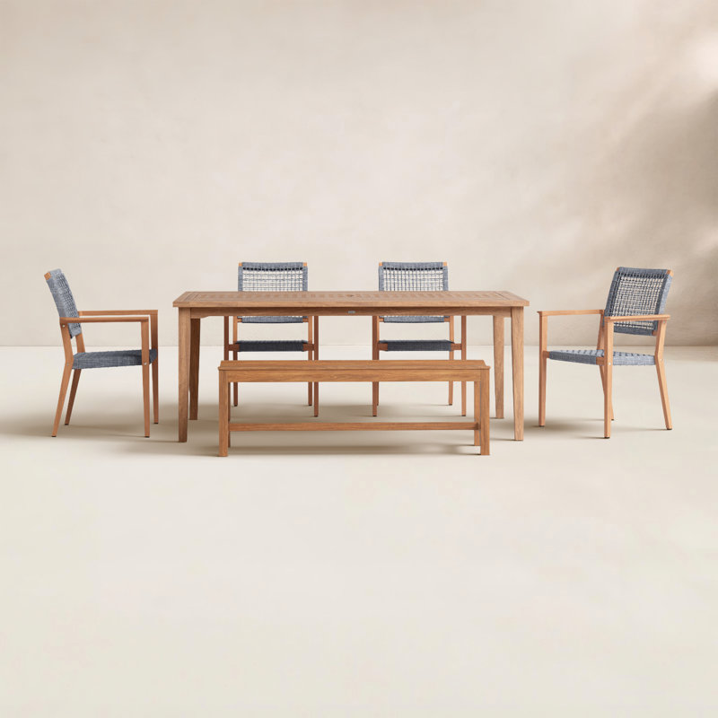Fleur 7 - Person Wood Patio Dining Set with Rectangular Table