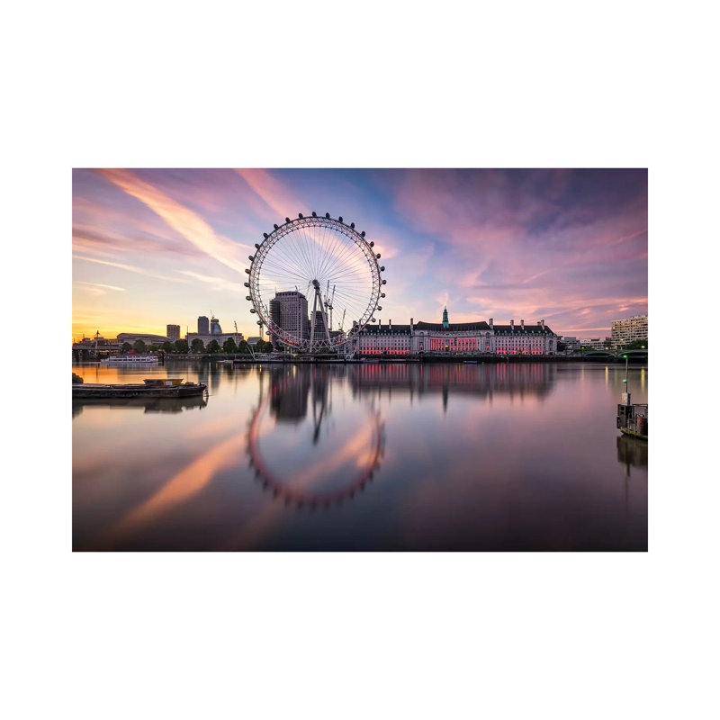 London Cityscape Along the Thames River with Millenium Wheel 1 Piece Wall Art on Canvas, 20.32cm H x 30.48cm W x 1.9cm D