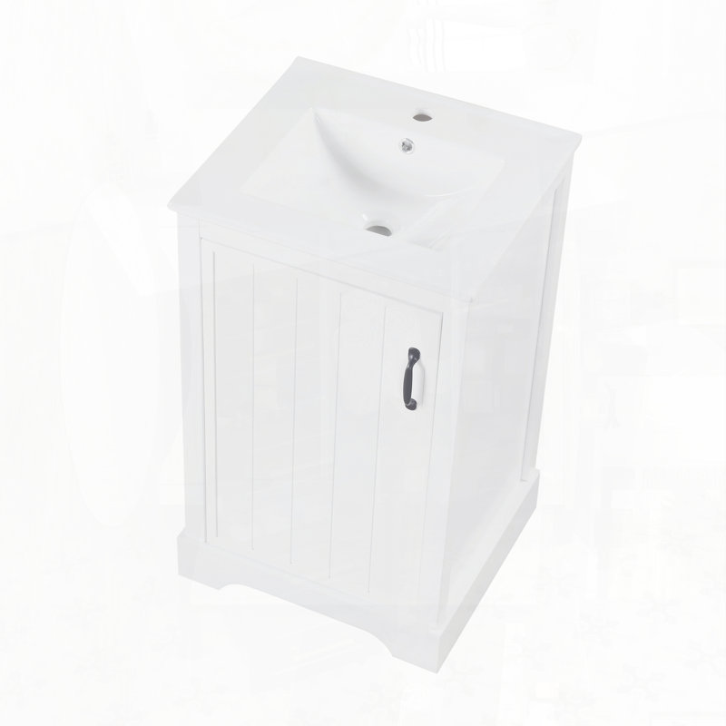 Meuble-lavabo moderne de 20 pouces avec lavabo en céramique et porte à fermeture en douceur, White