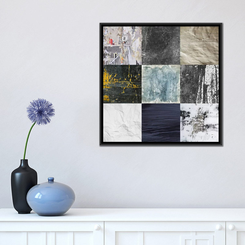 «Decorative Tiles Series: Blue Notes I», impression sur toile, H 18 po x l 18 po x P 1,5 po, Toile encadrée noire