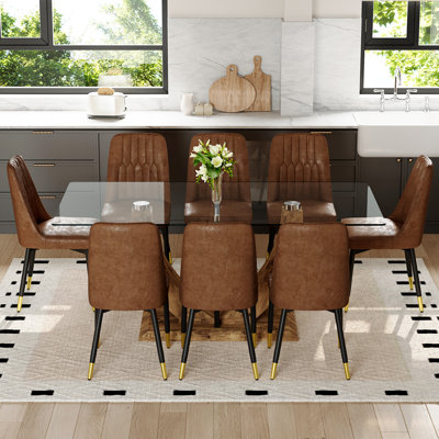 71″ Tempered Glass Dining Table Set for 6–8 – Modern Dining Table and Chairs, Kitchen & Dining Room Set
