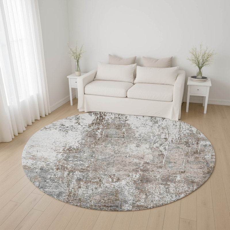 Premium Machine Washable Ponce AMF1765 Modern Rug, Round 8'