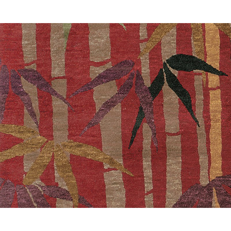 Bamboo Floral Area Rug in Gray/Red, Rectangle 6' x 9'