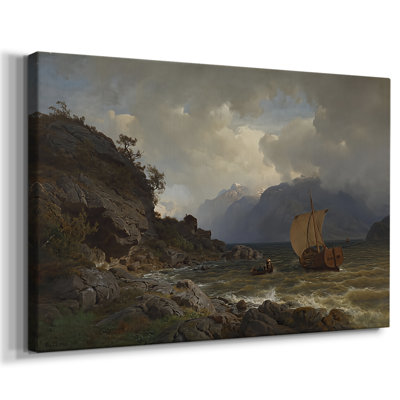 Fjord de la Norvège par temps orageux-Hans Gude-Toile tendue avec châssis-c. Fin du 19e siècle