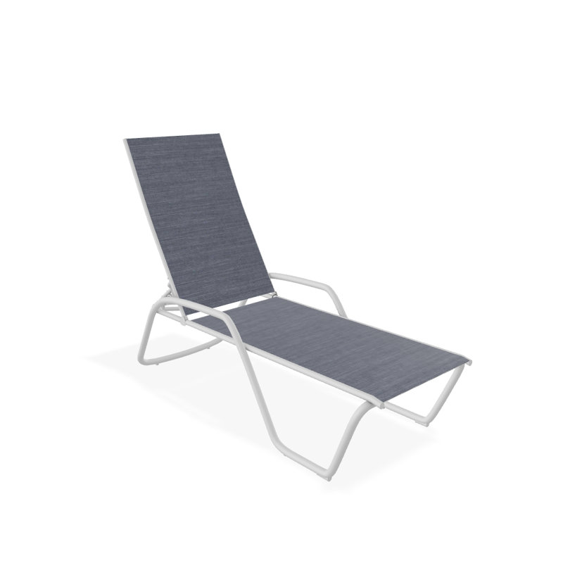 Outdoor Rust-Resistant Metal Chaise Lounge, Textured White, Augustine Denim