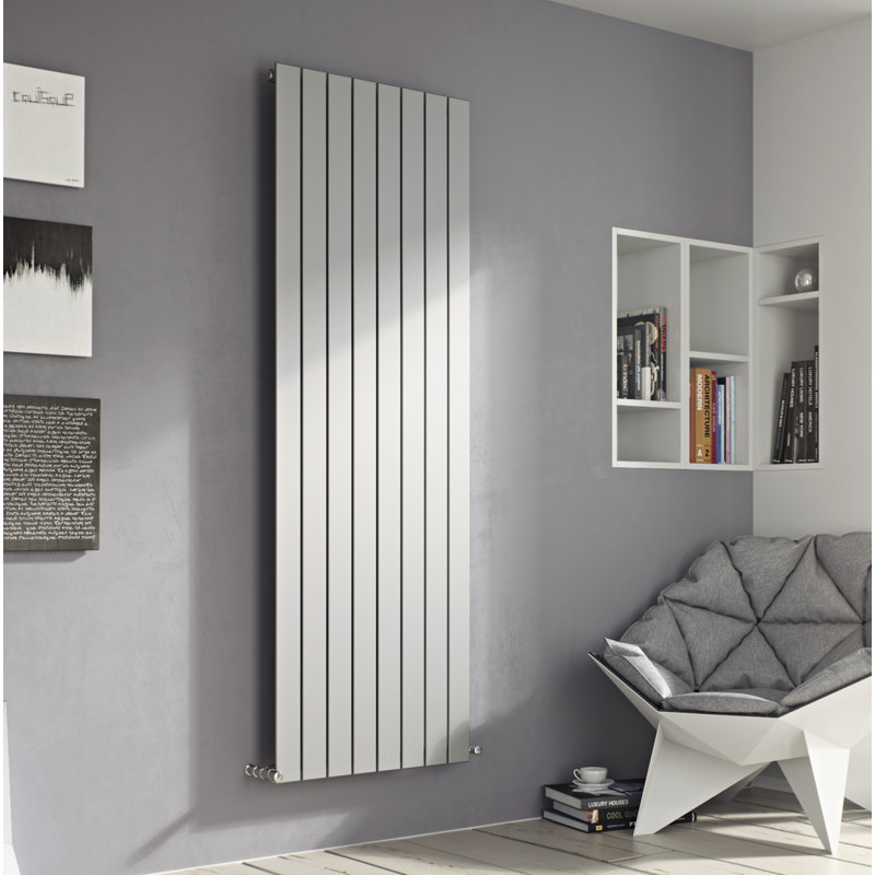 Andrew Vertical Designer Radiator, Silver, 120 cm H x 59.5 cm W x 7.1 cm D