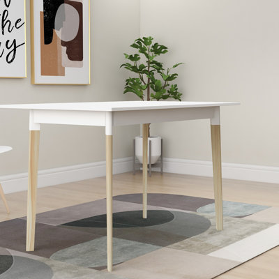 Table de cuisine rectangulaire de 47 pouces, table de salle à manger moderne blanche avec pieds solides, aspect minimaliste, plateau lisse, enduit, stable et intrigant ou caractère de travail, surface, peinture, tentant