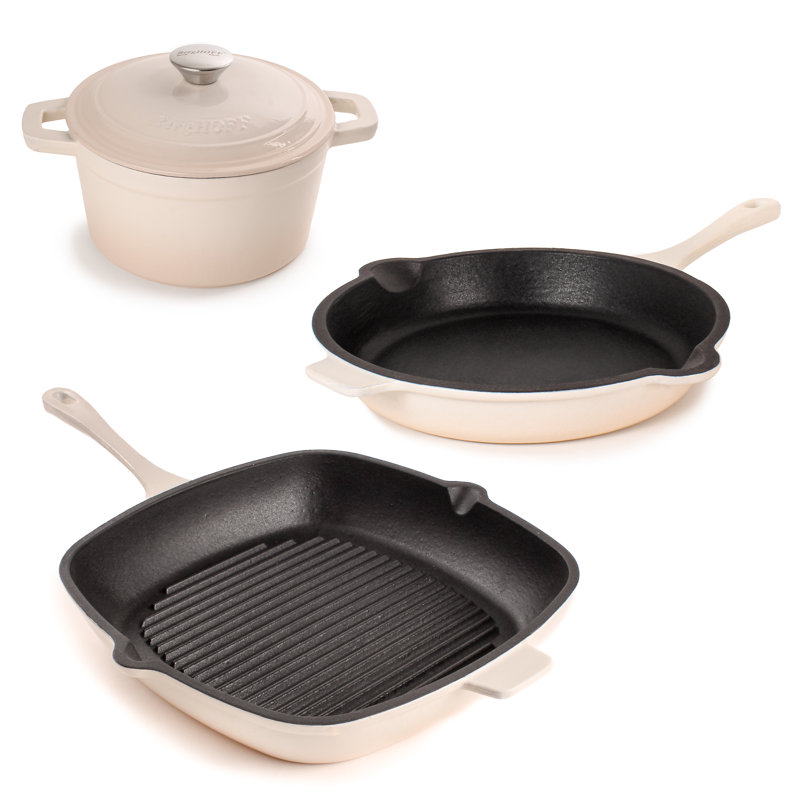 Ensemble de poêle en fonte, poêle à frire et cocotte 3 pte Berghoff Neo 4 pièces, Crème