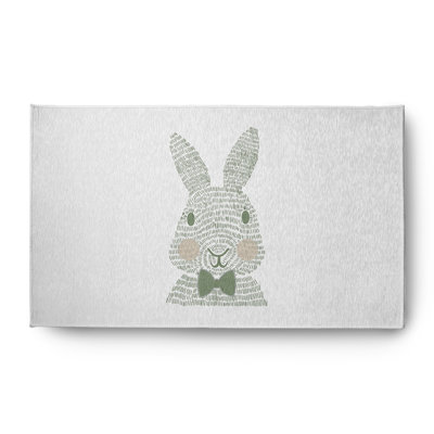 Tapis vert / blanc / rose en chenille tissé à la machine Elioth