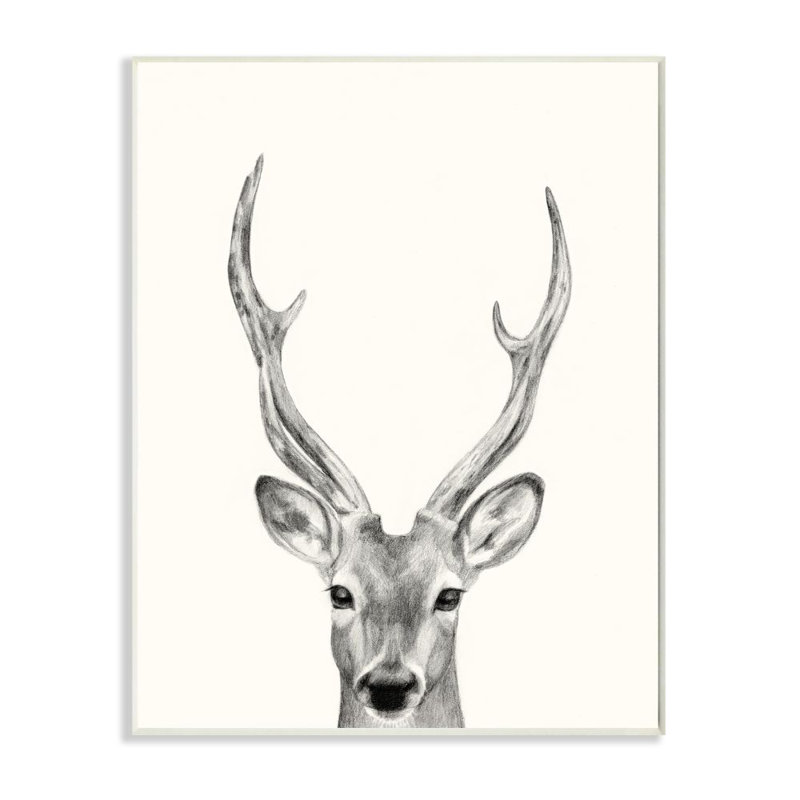 «Deer Portrait» par Victoria Borges - reproduction de dessin, Plaque murale, H 19 po x l 13 po