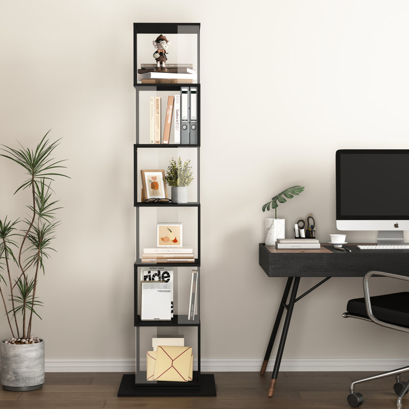 Bibliothèque à 6 niveaux avec rotation à 360 degrés - Simple, pour la décoration intérieure, grande capacité de rotation des espaces de vie, facile à installer, noir