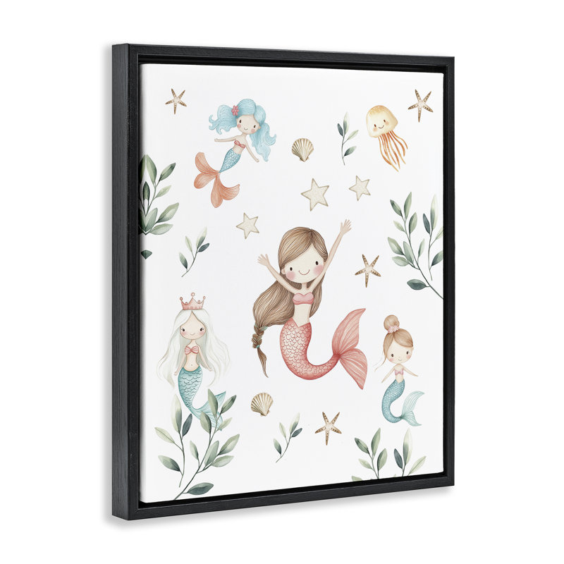 Cadre flottant Underwater Mermaids Adventures, design par Christine Simpson Art, Cadre flottant noir de jais