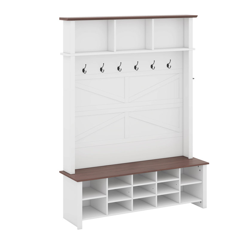 3-In-1 Hall Tree With Bench And Storage, Mud Room Bench With Storage And Seating, White