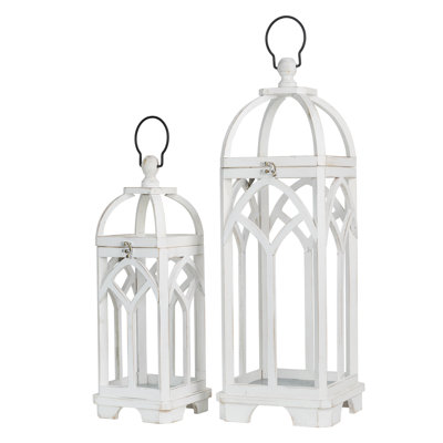 27.25''H Farmhouse Church Window Wood/Metal Tabletop Lanterns