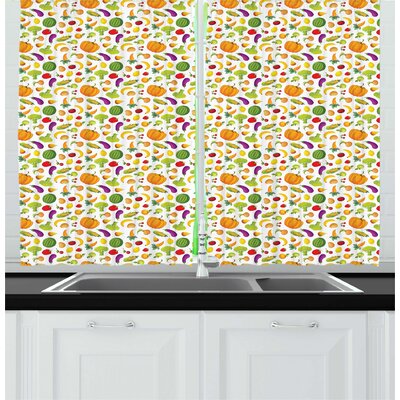 Fruits and Vegetables Colorful Fresh Farm Products Scattered on a Plain Background Kitchen Curtain -  East Urban Home, 1B96DFFBC64045B1A7D5E536EE5883D8