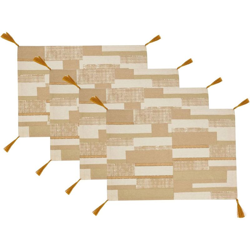 Ensemble de 4 napperons en coton à motif géométrique doré l 13 po x L 19 po