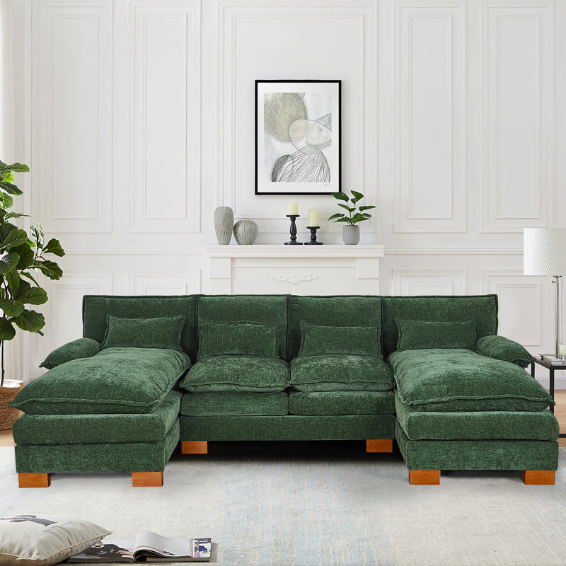 Canapé modulaire en U en forme de U, canapé en nuage de 112 po avec 4 chaises Chenille Comfy, luxueux canapé-lit modulaire avec coussins et accoudoirs, canapé moderne à assise profonde