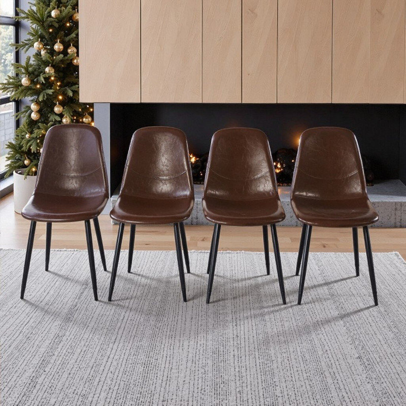 Ensemble de 4 chaises de salle à manger élégantes et pieds en métal, Brun