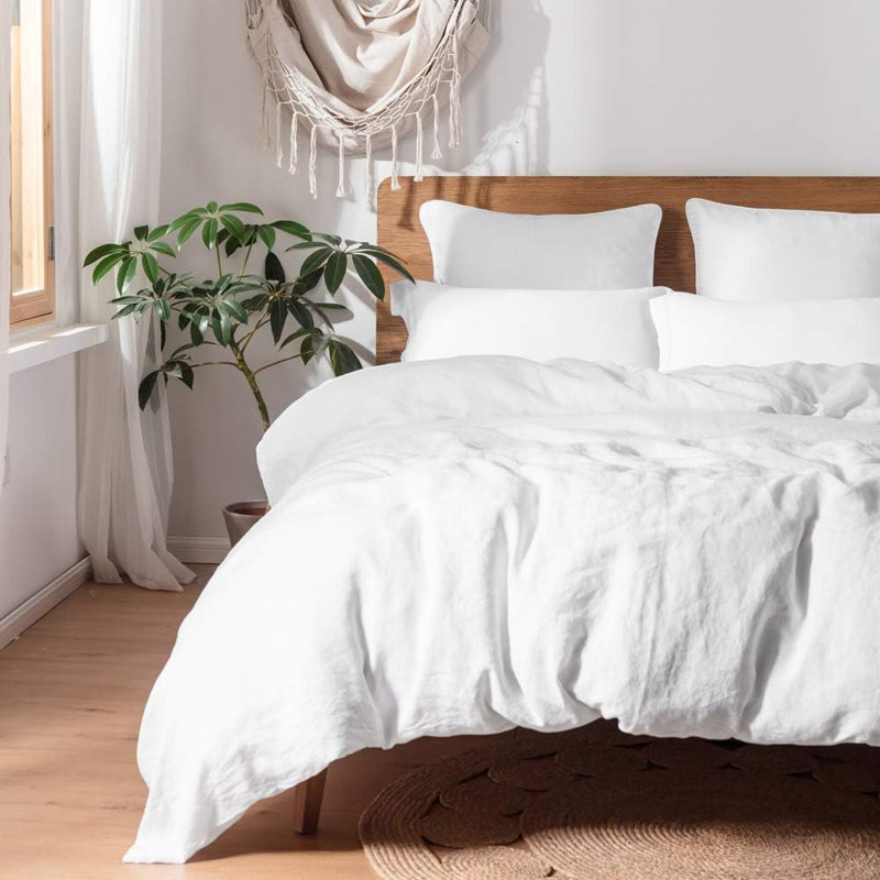 100% Linen Duvet Cover Set, King Duvet Cover + 2 pillowcases, White