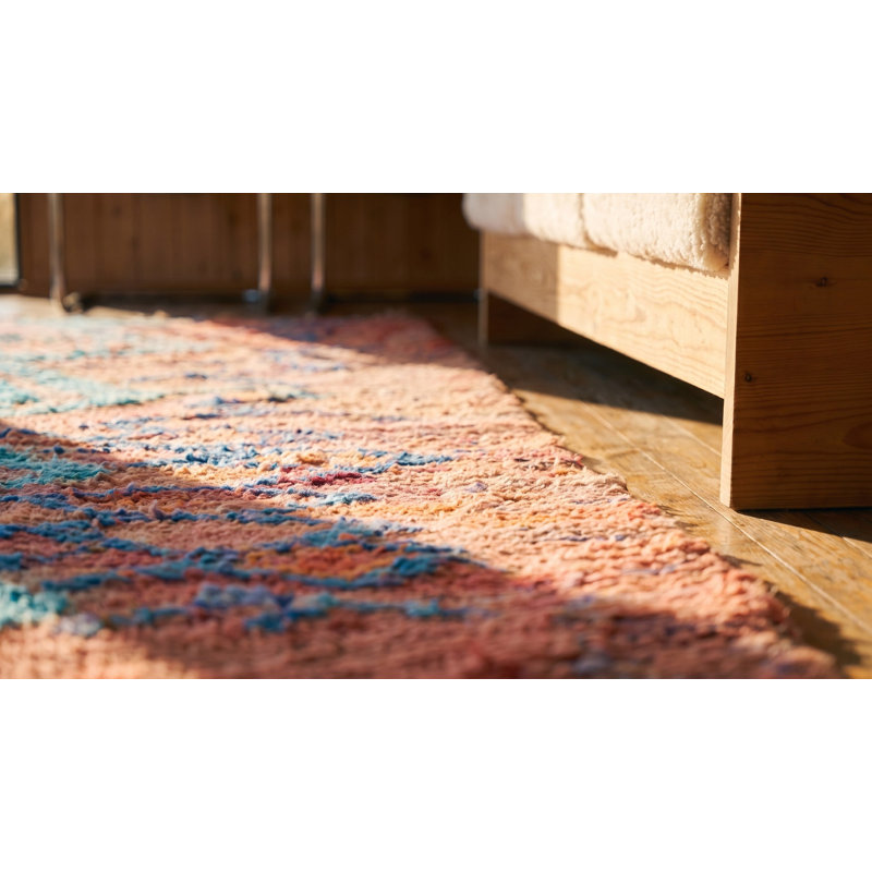 Antique Moroccan - Boucherouitte Hallway Runner Wool Coral Rug