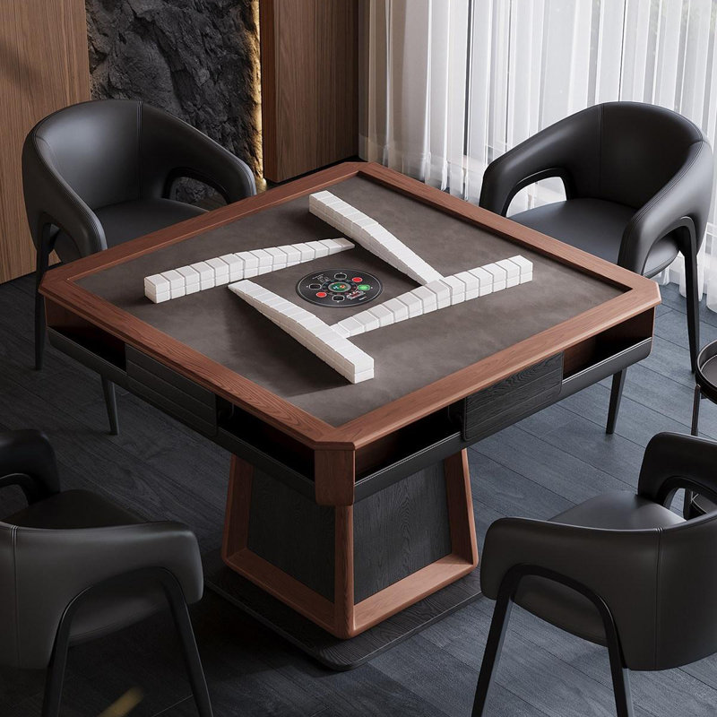 Mid-Century Dark Brown Solid Wood Fully Automatic Silent Roller Coaster Style Mahjong Game Table for Chinese Rules