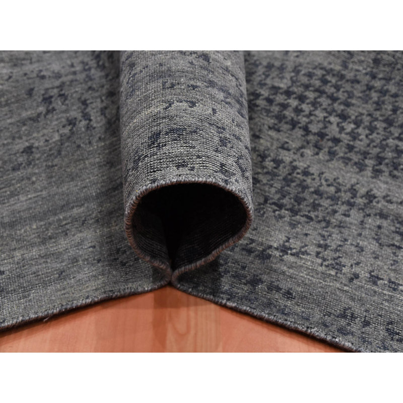 Tapis gris noué à la main de conception unique 8 pi x 10 pi 1 po