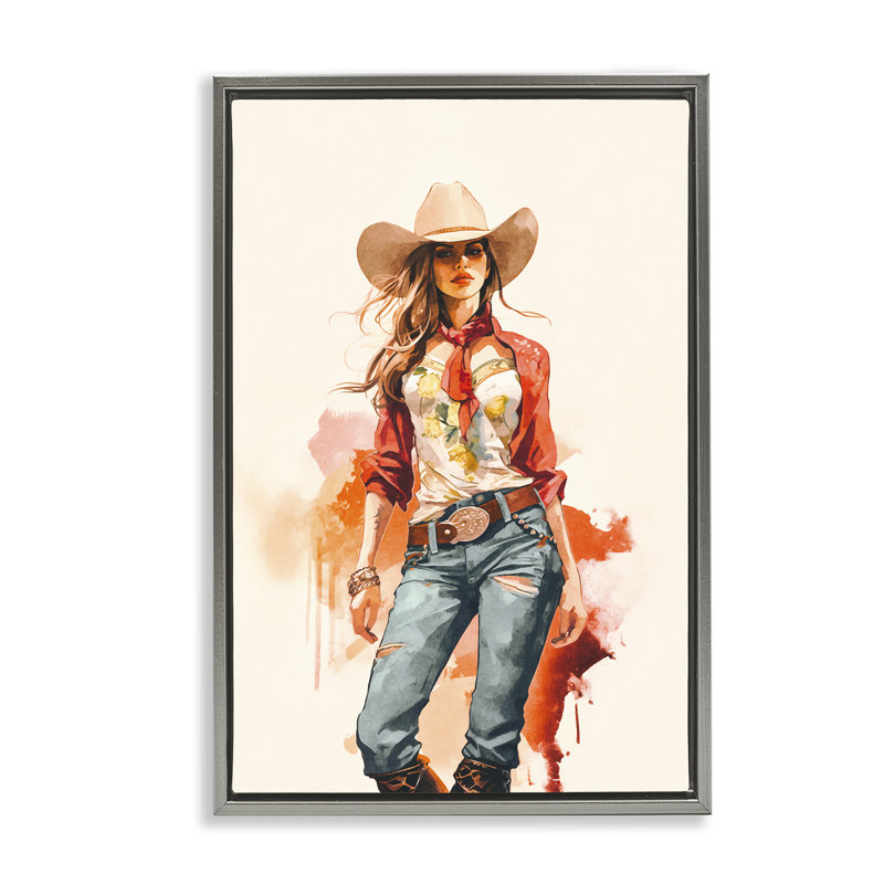 Toile flottante encadrée «Wild West Cowgirl» par Andrea Haase, Cadre flottant gris lustré, H 31 po x l 21 po