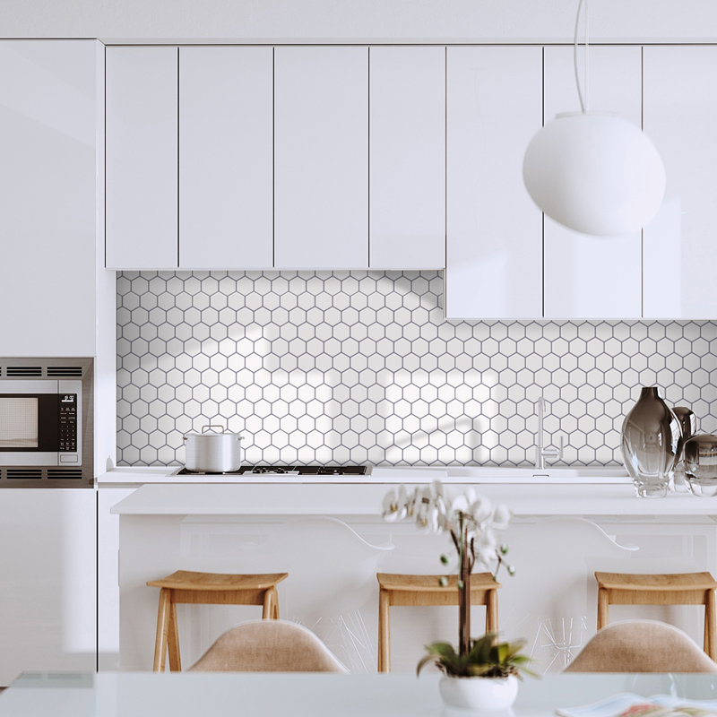 12'' W x 12'' L PVC Peel and Stick Mosaic Tile, White