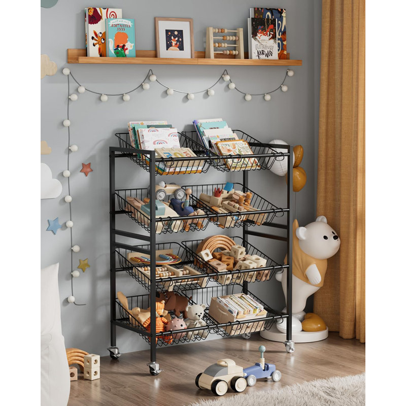 Chariot de rangement pour cuisine, chariot à collation roulant, support à fruits à 4 niveaux de 25,2 po de largeur, garde-manger en métal avec panier grillagé empilable, noir