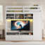 Lit mezzanine double avec tiroirs, tablettes et lumière - blanc-121066967