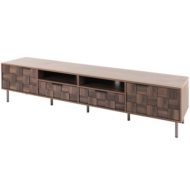 Tv Console With Rich Storage: Mid Century Style Entertainment Center Cabinet Ample Room For Tvs' Storage, Dark Brown