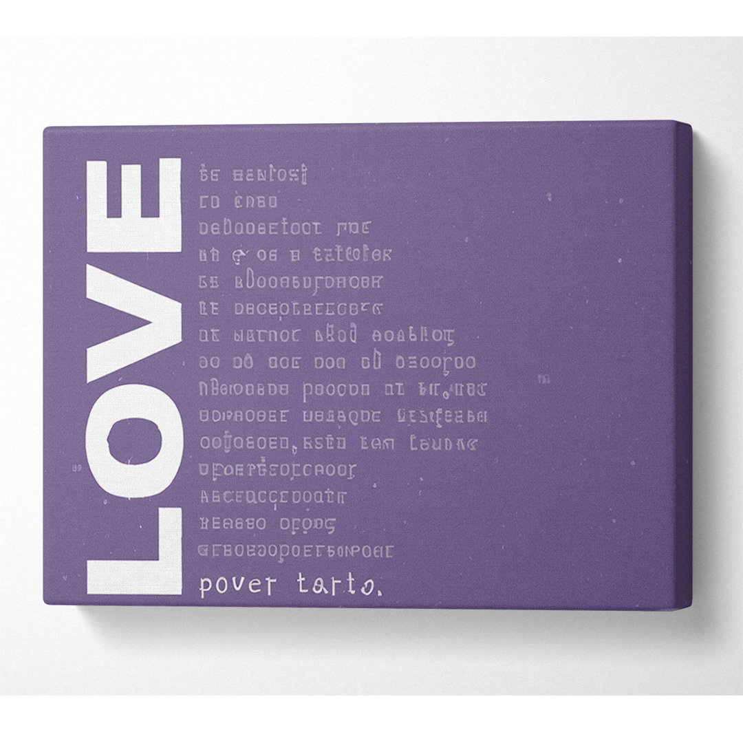 Love Quote Love Never Fails Lilac - Kunstdrucke auf Leinwand