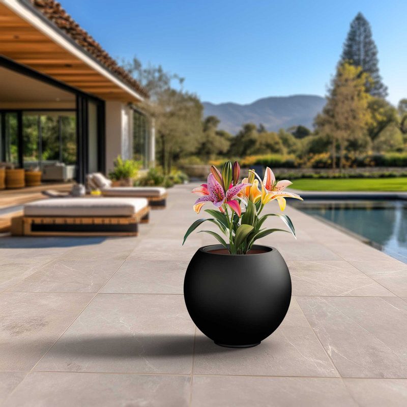 Petit pot à fleurs / pot rond en béton avec trous de drainage, Gris anthracite (intérieur amélioré)