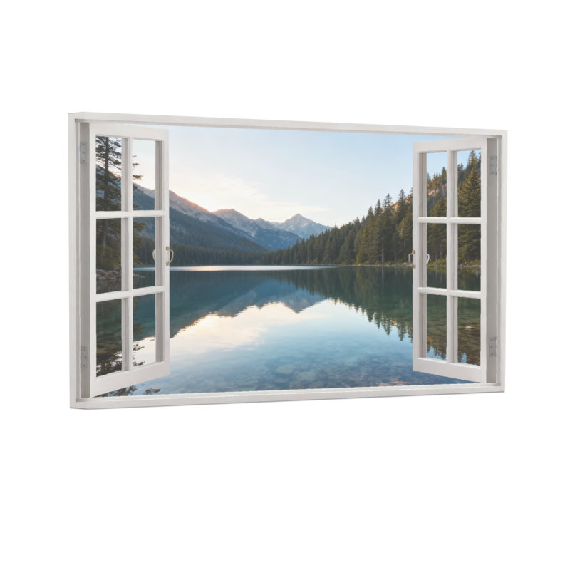 Paysage, nature, montagne, lac, reflet, forêt, ciel, fenêtre, vue, scène naturelle, H 16 po x l 24 po