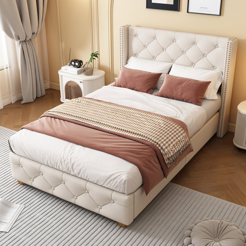 Doiron Upholstered Bed, Single (3'), Light Beige