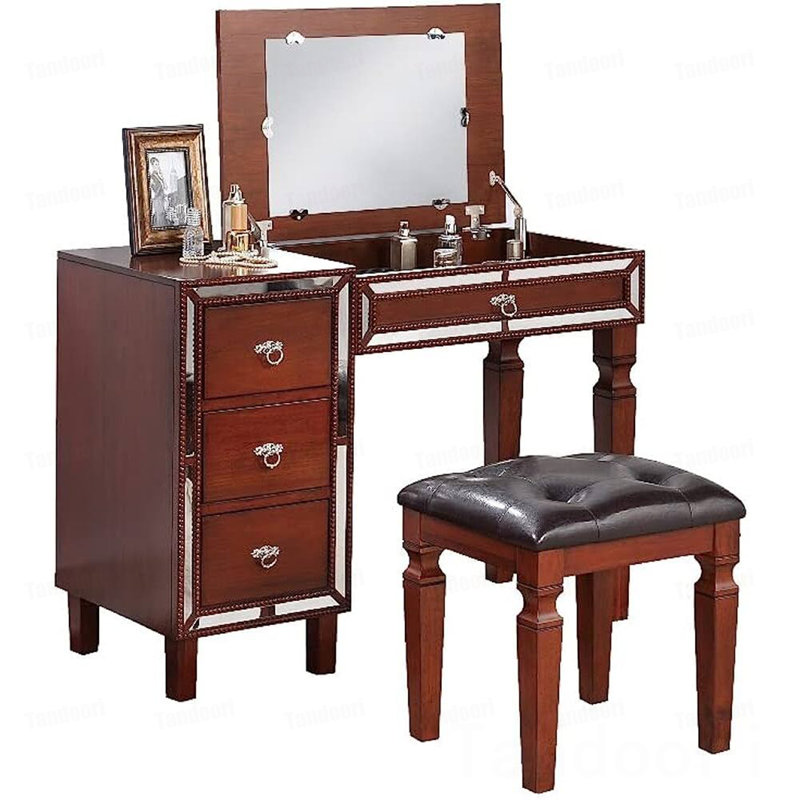 Ensemble de meuble-lavabo cerise avec tiroirs de rangement et tabouret
