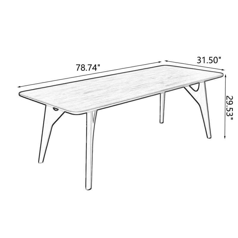 Table de salle à manger rectangulaire en bois massif brun, H 29,53 po x L 78,74 po x l 31,50 po