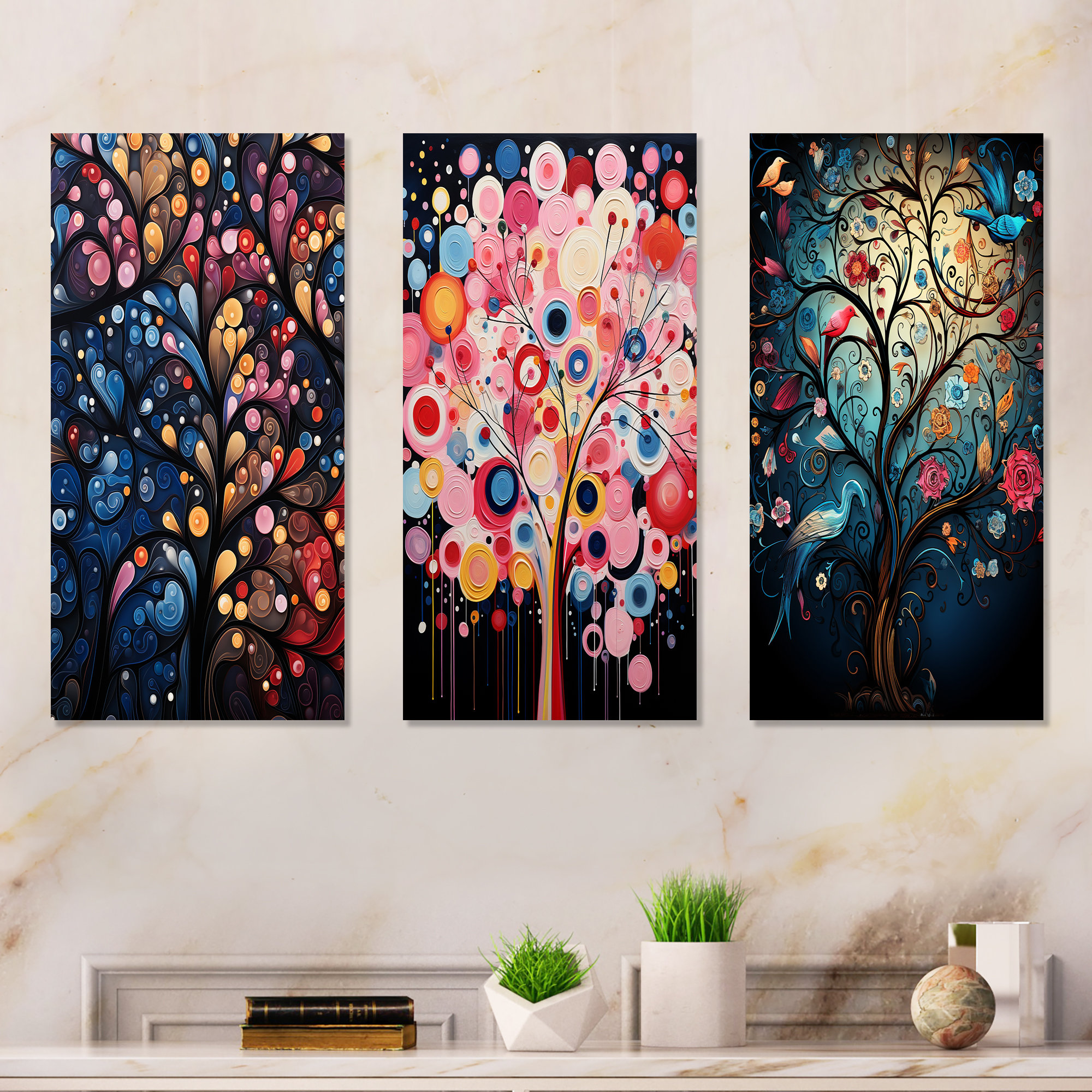 Lark Manor Fantasy Floral Pink And Blue Tree I - Tree African Metal ...