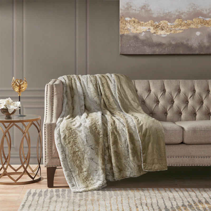 Luxurious Marselle 60"x70" Faux Fur Throw Blanket in Tan