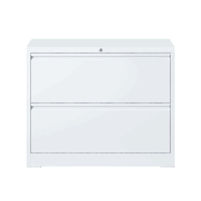 Lateral File Cabinet 2 Drawer, White Filing Cabinet with Lock, Lockable File Cabinet for Home Office, Locking Metal File Cabinet for Legal/Letter/A4/F4 Size