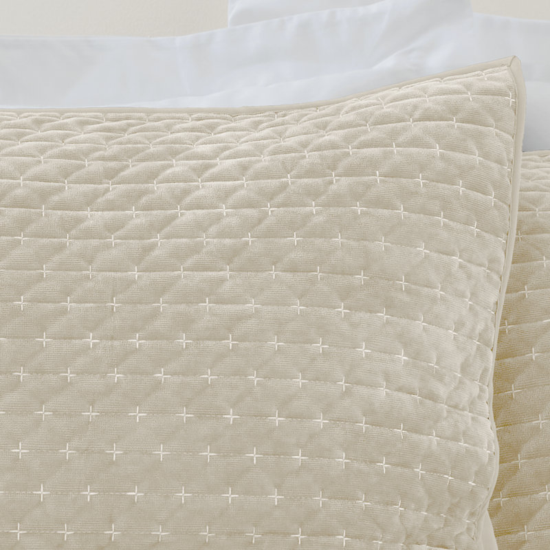 Attica Velvet Embroidered Pillow sham Pair, Natural