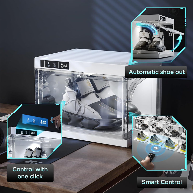 Clear Sneaker Shoe Box With Smart Control And LED Lights, Clear Shoe Storage Boxes Stackable, Shoe Display Case