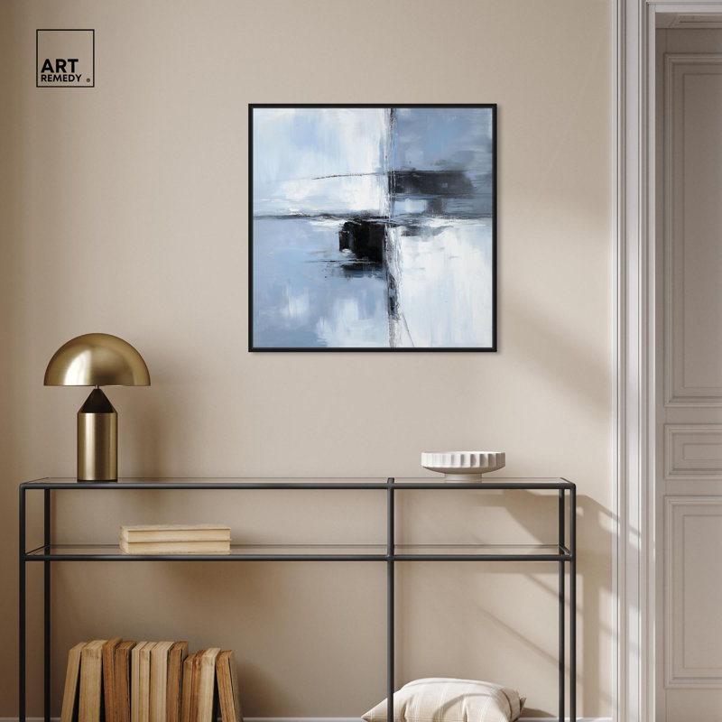 Art Remedy, toile abstraite grise I, H 12 po x l 12 po, Structure noire