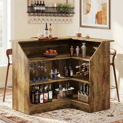 4-Tier L-Shaped Bar Cabinet with 2 Wine Glass Holders, Ample Storage Home Bar Table for Dining Room and Kitchen