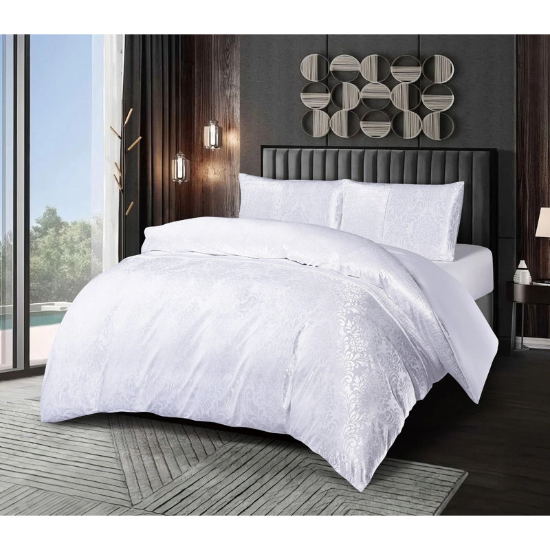 Damask Jacquard Duvet Cover 3 Piece Velvet Bedding Set With Matching Pillowcases, Double Duvet Cover + 2 Standard Pillowcases